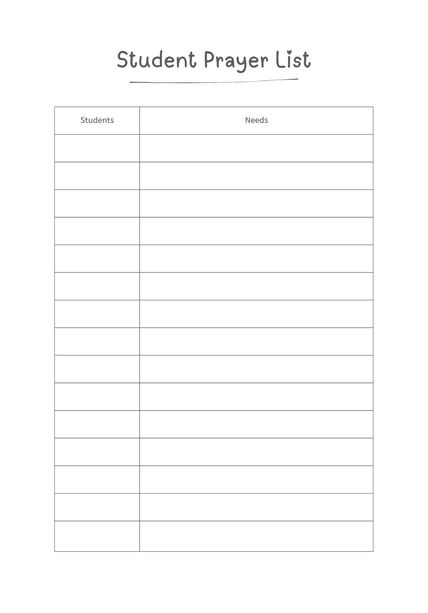 Student Prayer List